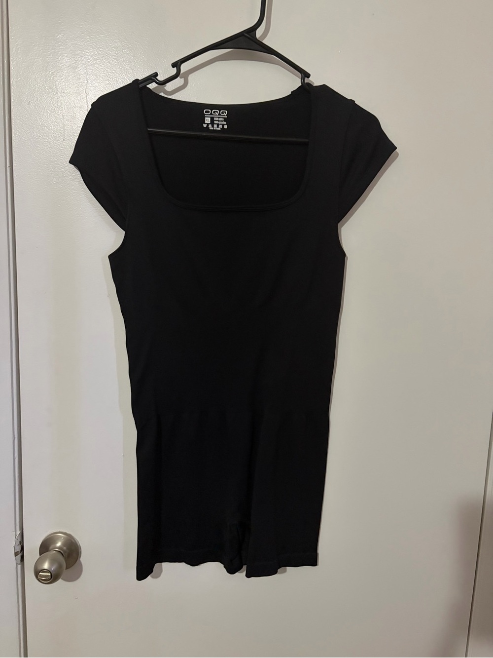 Black Scoop Neck Short Sleeve Women's Shorts Romper